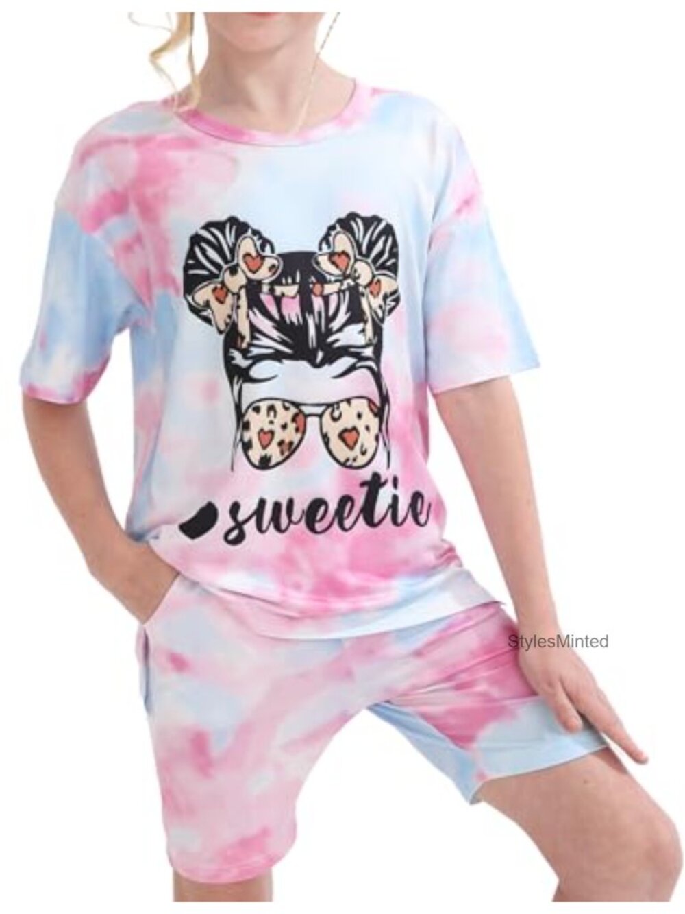 Girls Tie-Dye Short Sleeve T-Shirt and Shorts Summer Outfit Set